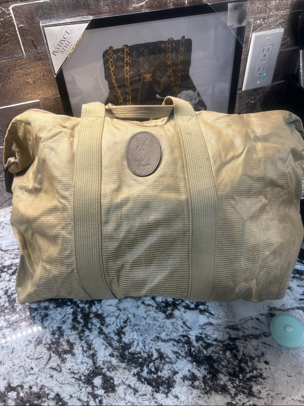Yves Saint Laurent vtg Olive Canvas Travel Bag GUC